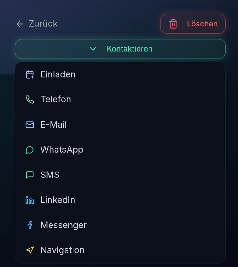 Das Reach-Out-Menü mit den verfügbaren Kanälen